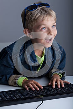 Little boy living in virtual world