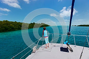 Little boy at luxury yacht