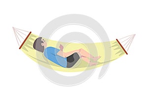 Little Boy Lying in Hammock and Sleeping Vector Illustration