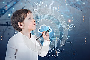 Woman hand using online security interface