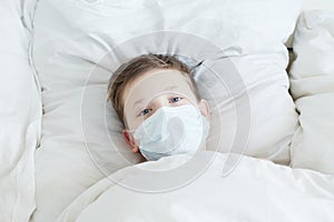 Little boy in Mask. Epidemic concept. Coronavirus