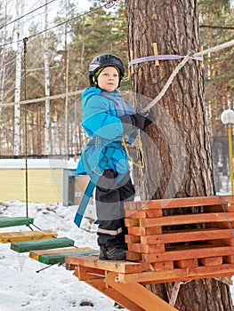 Little boy mountaineering