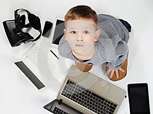 Little boy and new technology