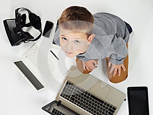 Little boy and new technology