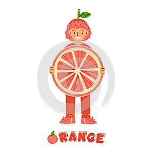 Little boy in orange fruit costume