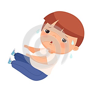 Little Boy with Overweight and Body Fat Doing Physical Exercise Vector Illustration