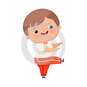 Little Boy with Overweight and Body Fat Doing Physical Exercise Vector Illustration