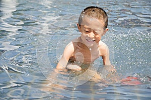 A little boy played happily in the water