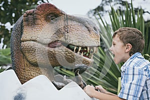 Little boy playing in the adventure dino park