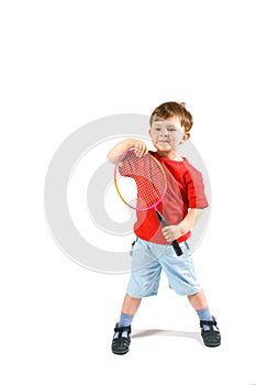 Little boy playing badminton