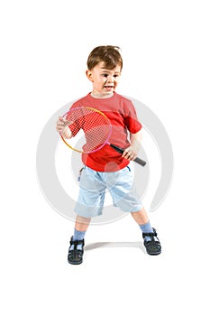 Little boy playing badminton