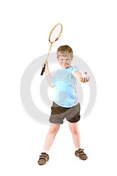 Little boy playing badminton