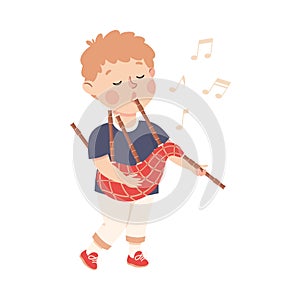 Little Boy Playing Bagpipe Musical Instrument Performing on Stage Vector Illustration