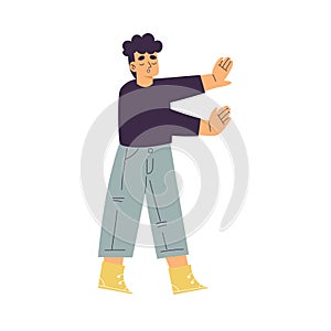Little Boy Playing Hide and Seek Walking and Counting with Closed Eyes Vector Illustration