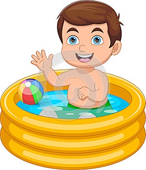 little boy playing in inflatable pool cartoon