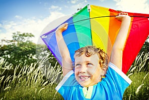 Little Boy Playing Kite Park Windy Conceptbonding, boy, carefree