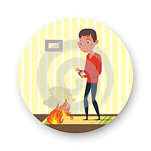 Little boy playing with matches illustration
