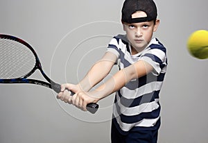 Little Boy Playing Tennis. Sport kid