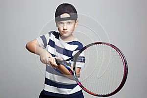 Little Boy Playing Tennis. Sport kids.