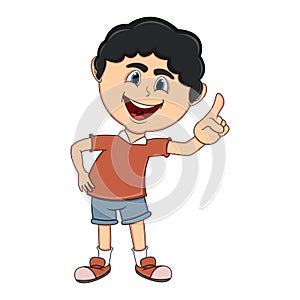 Little boy pointing his finger cartoon