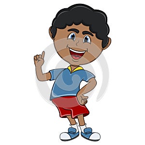 Little boy pointing his finger cartoon