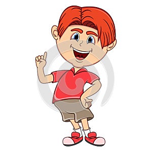 Little boy pointing his finger cartoon