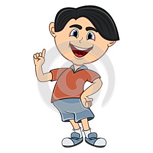 Little boy pointing his finger cartoon