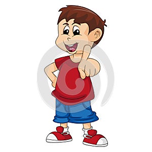 Little boy pointing his finger cartoon vector illustration