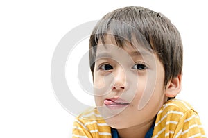 Little boy portrait close up face on white background