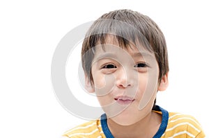 Little boy portrait close up face on white background