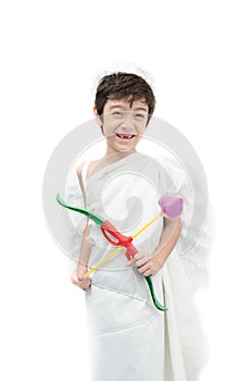 Little boy portrait pretend as cupid with wing