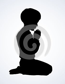 Little boy is praying. Vector drawing