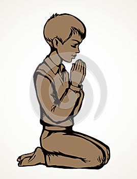 Little boy is praying. Vector drawing