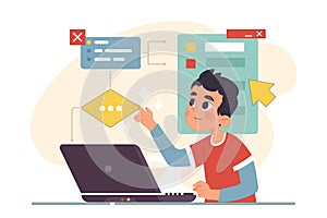 Little boy programming and coding. Computer science education