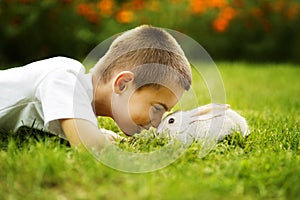 Little boy with rabbit