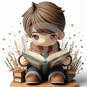 Little Boy Reaing Book Illustration