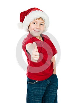 Little boy in the santa claus hat