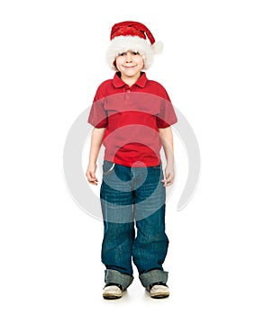 Little boy in the santa claus hat