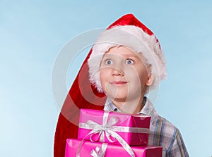 Little boy santa helper hat with pink gift boxes