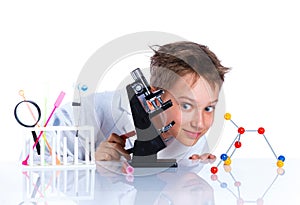 Little boy scientist in the laboratory.