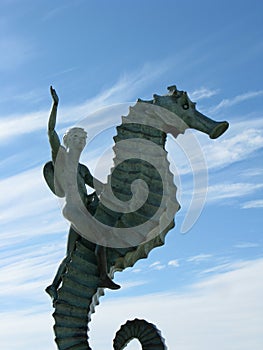 Little Boy on Seahorse Statue in Puerto Vallarta, Mexico