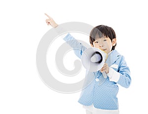 Little boy shouting in megaphone