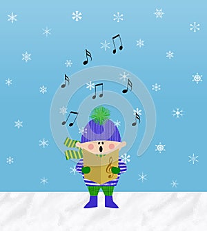 Little Boy Singing in the Snow