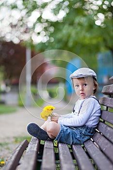 Little boy, sitting on a bench