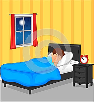 Little boy sleeping in bedroom at night