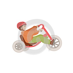 Little boy on Sport Baby Balance Bike, First baby Bike Bicycle vector cartoon illustration, Safe Riding Toy for 1-3 Year