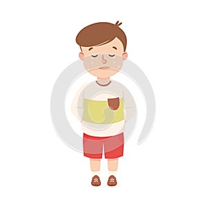 Little Boy Standing and Crying Feeling Sad Vector Illustration