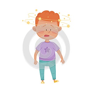 Little Boy Standing and Feeling Giddy Vector Illustration photo