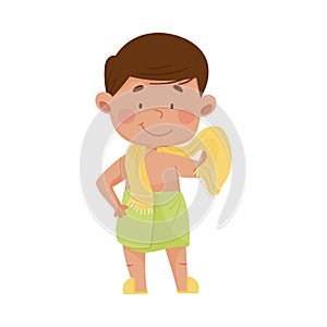 Little Boy Standing with Towel Drying Himself after Having a Shower Vector Illustration photo