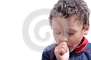Little boy sucking thumb stock photo